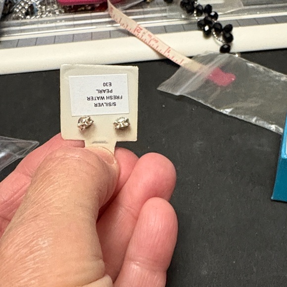 Sterling Silver Freshwater Pearls Pearl Stud Earrings - Picture 5 of 6